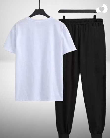 White Black Printed Tracksuit - Polyester
