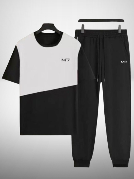 Black White Printed Tracksuit - Polyester