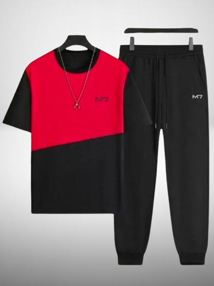 Black Red Printed Tracksuit - Polyester