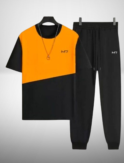 Black Yellow Printed Tracksuit - Polyester